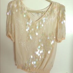 Vintage Oleg Cassini Beaded Sequin Silk Top