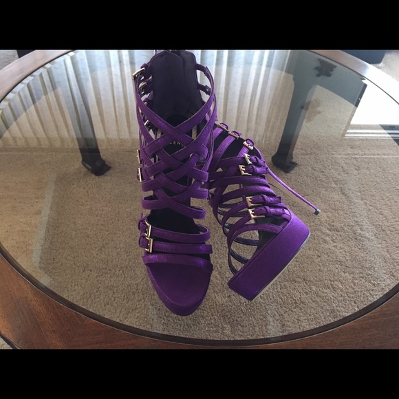 Strappy Metallic Purple Heels - Picture 2 of 3
