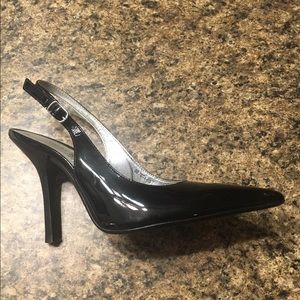Patent leather, sling back heels
