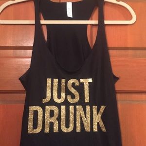 Black/Gold Etsy 'JUST DRUNK' tank