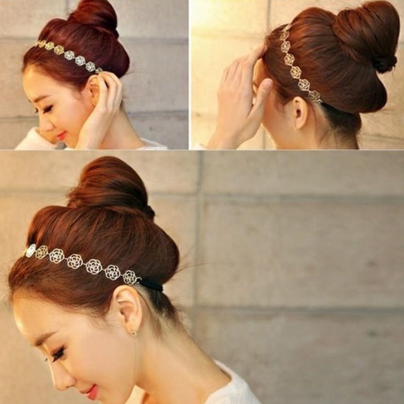 Restocked* Lovely Golden flowers Elastic headband - Picture 1 of 6