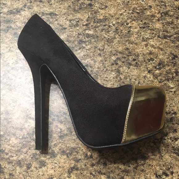 Black suede pumps
