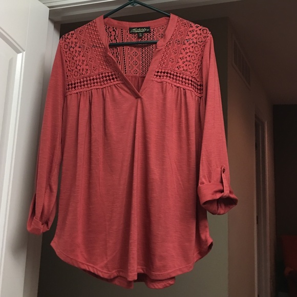 Absolutely Famous Lace Yoke, 3/4 button sleeve top