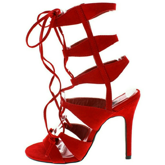 Red lace up heels sz 7 - Picture 2 of 2