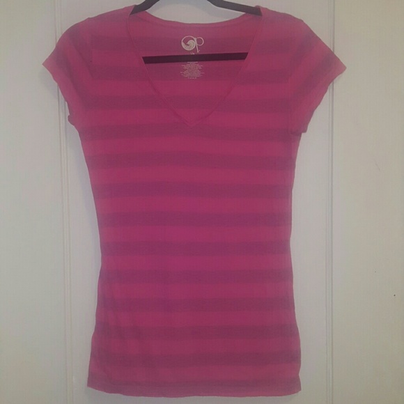 Pink Striped V-neck Op Tee