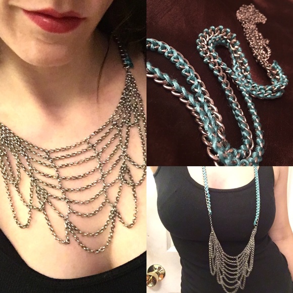 Unique teal lace chain necklace