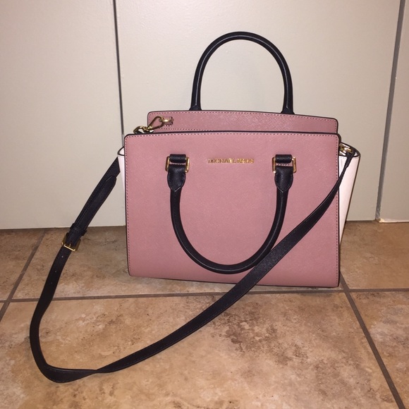 Pink and Tan leather Michael Kors satchel purse