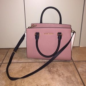 Pink and Tan leather Michael Kors satchel purse