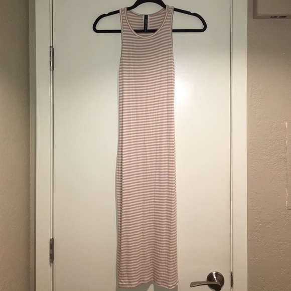 White & Tan Striped Midi Dress - new with tags - Picture 1 of 4