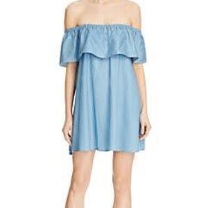 MINKPINK BLUE CHAMBRAY OFF THE SHOULDER DRESS