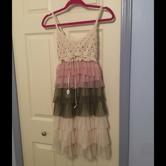 Final price! Adorable tiered crochet strap dress