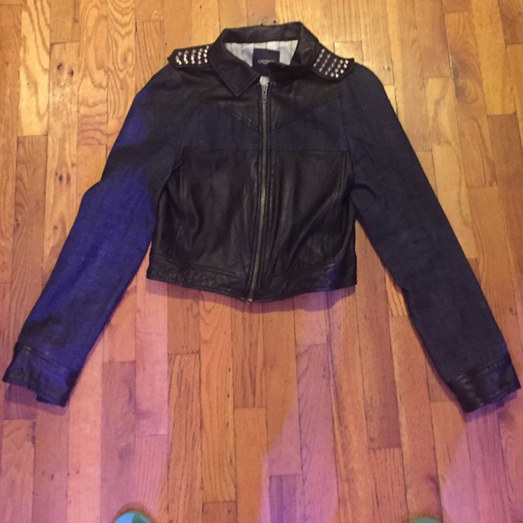 AUTHENTIC Gryphon Leather and Denim Jacket - Picture 2 of 4