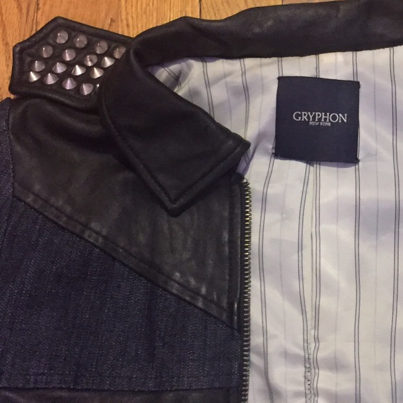 AUTHENTIC Gryphon Leather and Denim Jacket - Picture 3 of 4