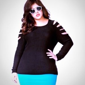 Cut-off shoulder sweater