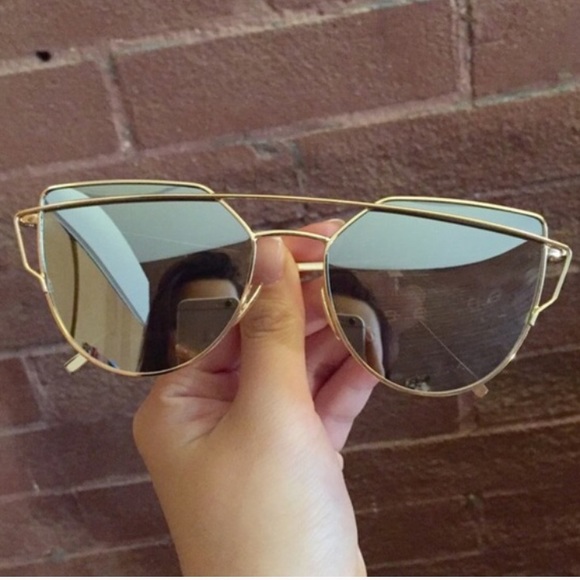 New Sliver & Gold Cat Eye Mirror Sunglasses