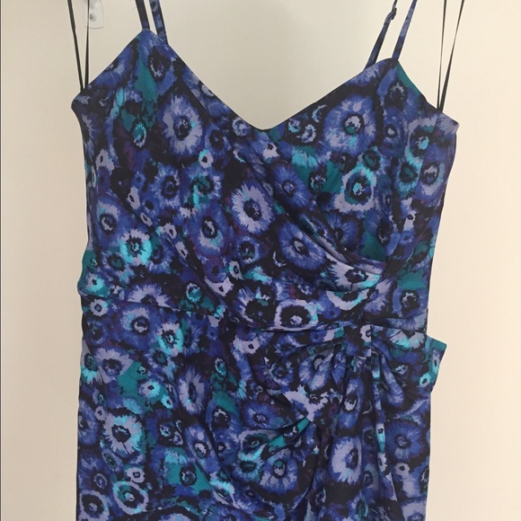 Lauren Conrad Blue Teal Floral Bow Wrap Dress - Picture 3 of 4