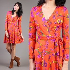 Vtg 70s retro hippie floral wrap dress - boho
