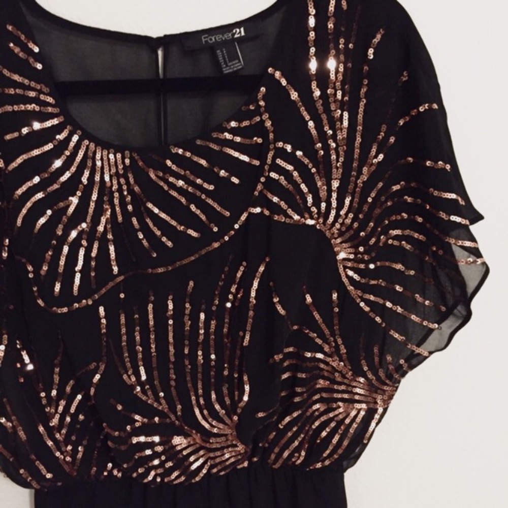 Sequined Print Black Dress