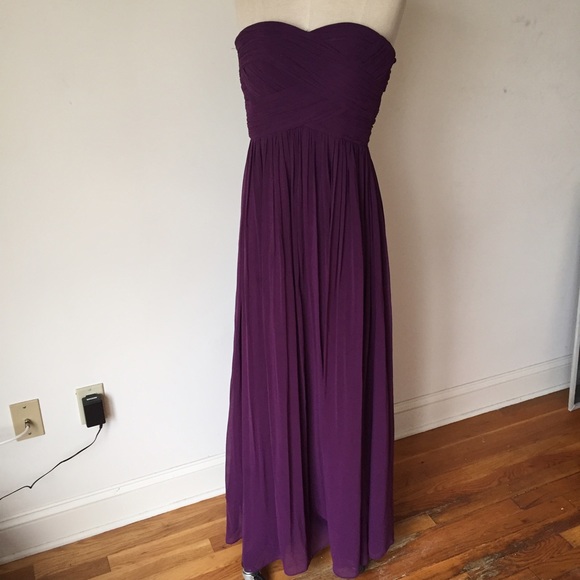 Plum 100% Silk Chiffon Strapless Bridesmaid Drs