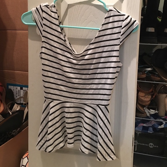 Black and white striped peplum top xs