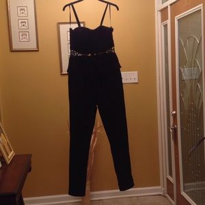 Sweetheart neck peplum Black lace jumpsuit