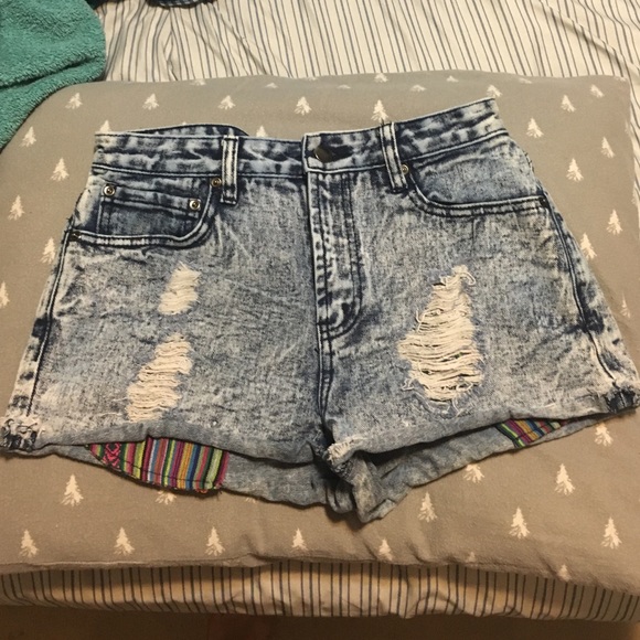 High waisted acid wash shorts