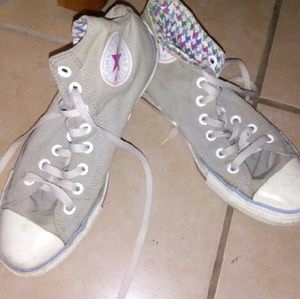 Converse High Tops Grey w/ Blue Purple Houndstooth