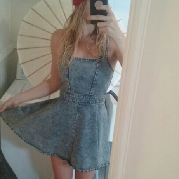 denim jean acid wash cut out skater dress