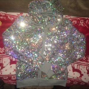 RARE VICTORIAS SECRET SEQUIN ZIP UP HOODIE