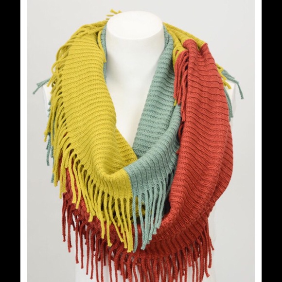 Rust, mustard and sage knit colorblock infinity - Picture 2 of 3