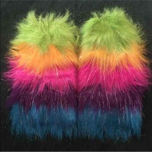 Furry rainbow colorful leg warmers fuzzy