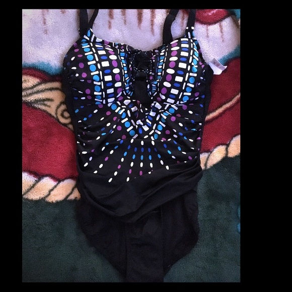 Purple,teal,black and white
