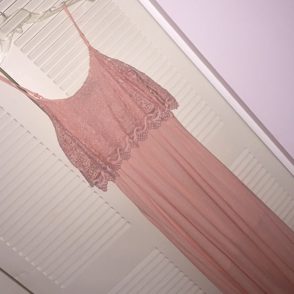 Pale pink maxi dress with detailed lace top