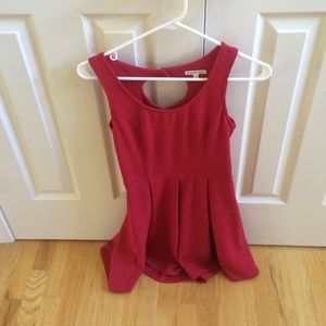 A red fit and flare dress