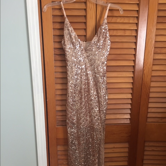 GORGEOUS Gold Floor Length Gown with Thigh Slit