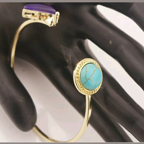 Boho Chic Turquoise and amethyst open cuff