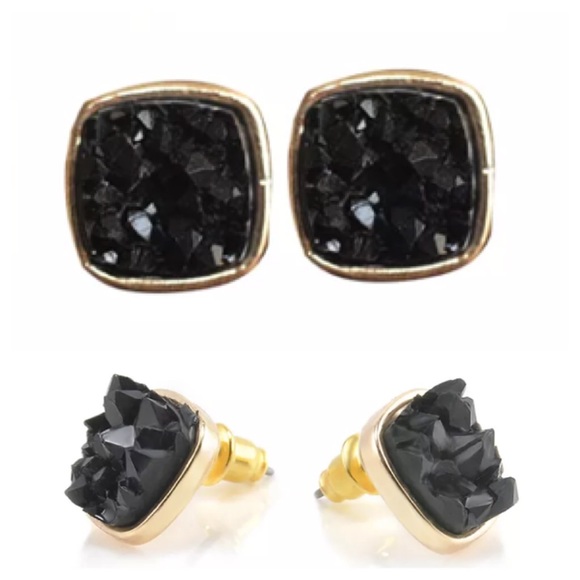 BLACK DRUZY EARRINGS - Picture 1 of 3
