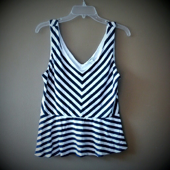 Soft Express Peplum Top Black White Striped L