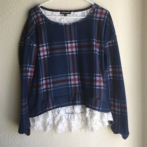 Plaid and lace sweater top