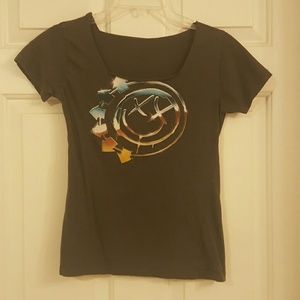 DIY neck blink 182 band tee fitted
