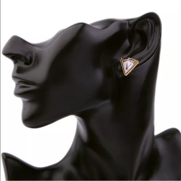 TURQUOISE, MARBLE & GOLD STUD EARRINGS SET - Picture 3 of 4