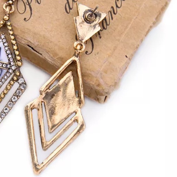 TURQUOISE & MARBLE TRIANGLE DANGLE EARRINGS - Picture 2 of 2