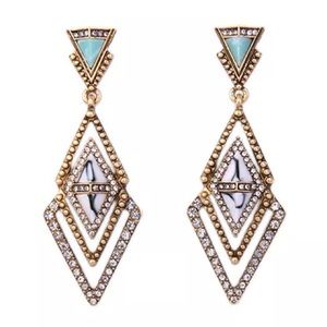 TURQUOISE & MARBLE TRIANGLE DANGLE EARRINGS