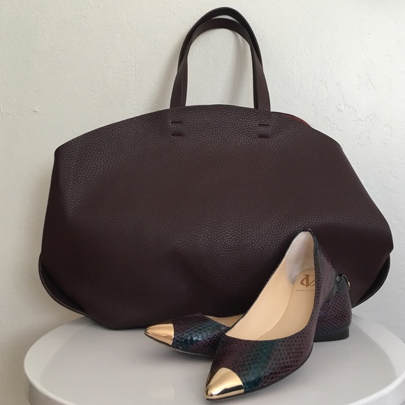 Zara Basic Collection burgundy leather tote. NWT