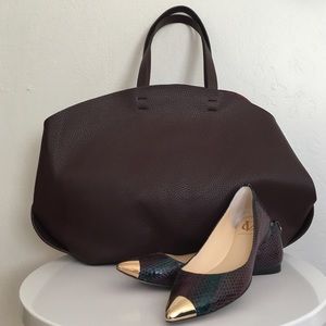 Zara Basic Collection burgundy leather tote. NWT