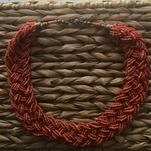 Red Bead Twist Braid Statement Necklace