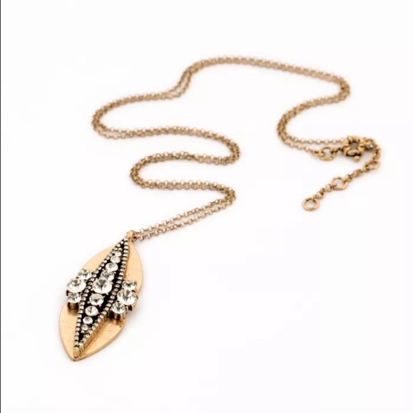 Long Vintage Gold Crystal Peapod Pendant Necklace - Picture 2 of 4