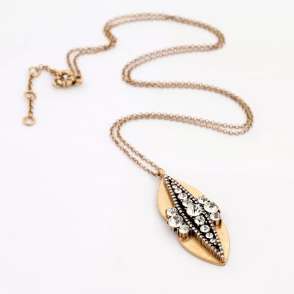 Long Vintage Gold Crystal Peapod Pendant Necklace - Picture 3 of 4