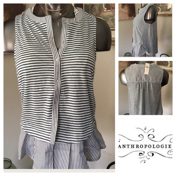 Anthropologie Blue/White Striped Fenella Tank Top