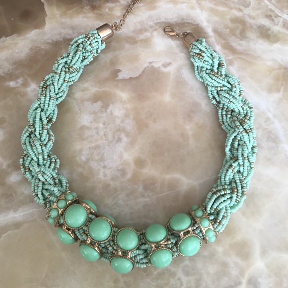 Teal Beaded Twist Statement Necklace - Picture 1 of 2
